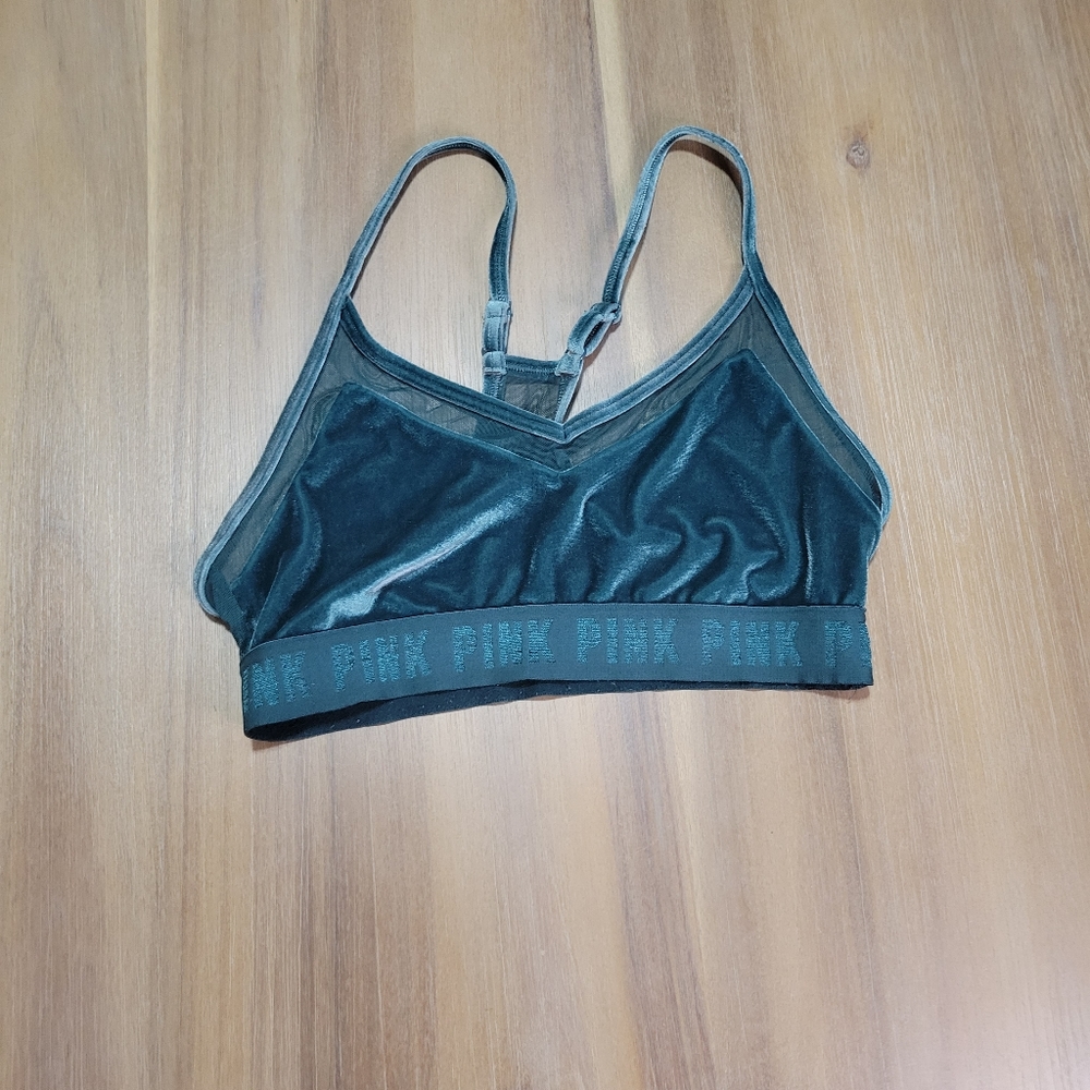 Victoria's Secret Velour Pink Sports Bra Size Medium Green